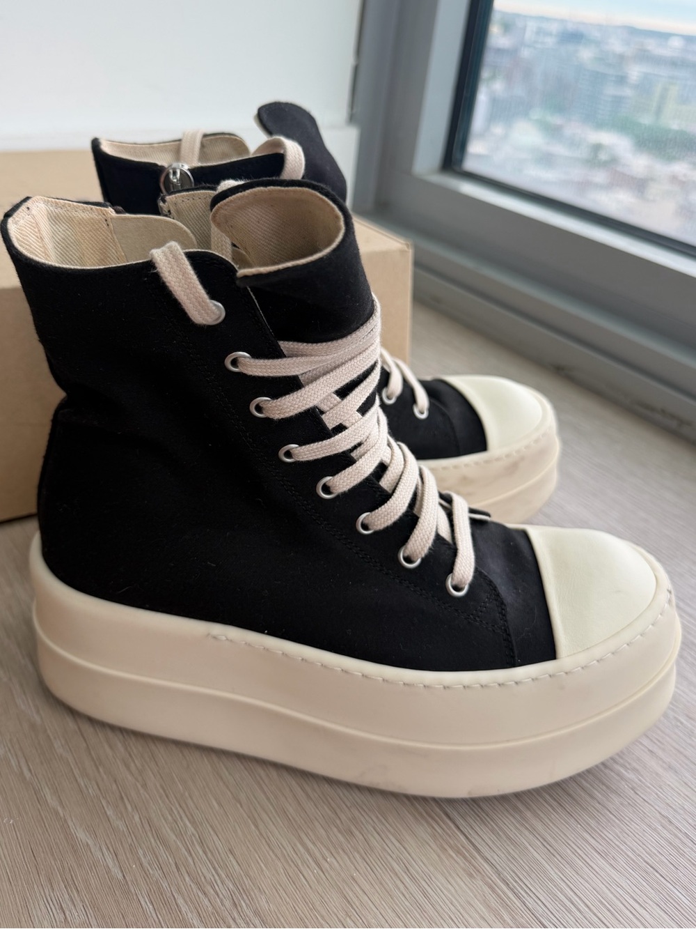 Rick Owens DRKSHDW Mega Bumper High Top Sneakers Black Milk Size 39
